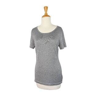 Bradley by Bradley Bayou M Silver Sparkle Tee Silk Retro 70s 80s Lame Disco